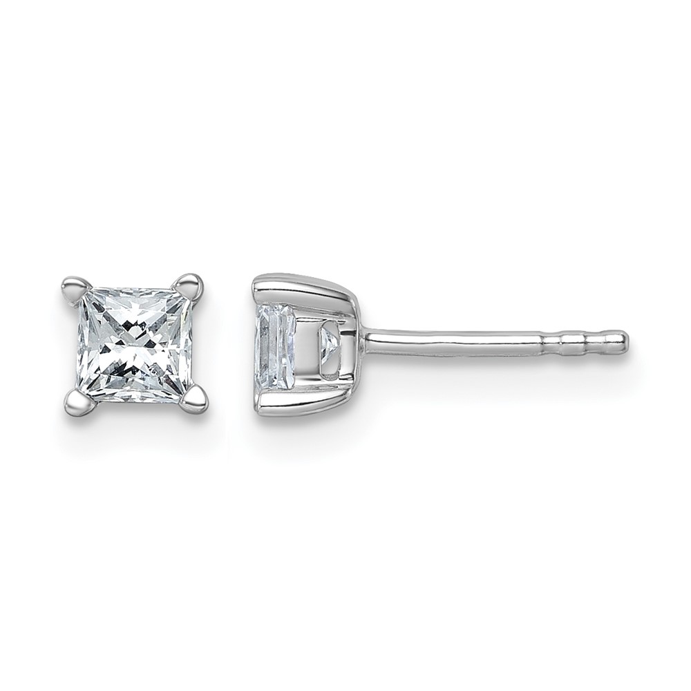 EM1018-075-WAA-1.jpg 14k White Gold 3/4 carat Certified Lab Grown Diamond VS/SI+ G+ Princess Complete Four Prong Stud Earrings - Image 1