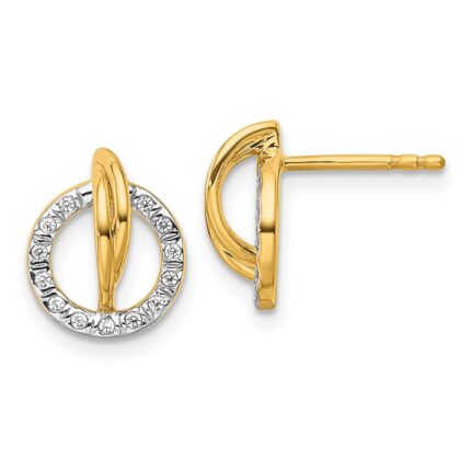 14K Polished 1/10 carat Diamond Open Circle Drop Post Earrings