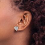 14k White Gold 3/4 carat Lab Grown Diamond VS/SI+ G+ Complete Halo Heart Post Earrings - Image 3