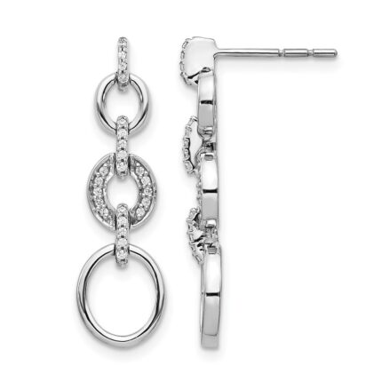 14k White Gold 1/8 carat Diamond Circles Dangle Post Earrings