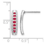 14k White Gold Diamond and Ruby Fancy Curved Post Earrings - Image 4