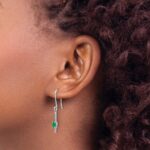 14k White Gold 1/8 carat Lab Grown Diamond VS/SI+ G+ and Created Emerald Complete Sheppards Hook Earrings - Image 3