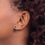 14k 4.5mm Round Sapphire and Diamond Halo Post Earrings - Image 3