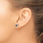 14k 4.1mm Round Sapphire and Diamond Fancy Square Post Earrings - Image 3