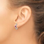 14k White Gold 2.7mm Round Ruby Cabochon and Diamond Hinged Hoop Earrings - Image 3