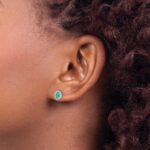 14k White Gold 1/6 carat Lab Grown Diamond VS/SI+ G+ and Oval Created Emerald Complete Halo Post Earrings - Image 3