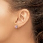 14k White Gold 5x3mm Oval Pink Tourmaline Cabochon and Diamond Halo Post Earrings - Image 3