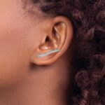14k White Gold 1/2 carat Diamond Curved Ear Climber Earrings - Image 3