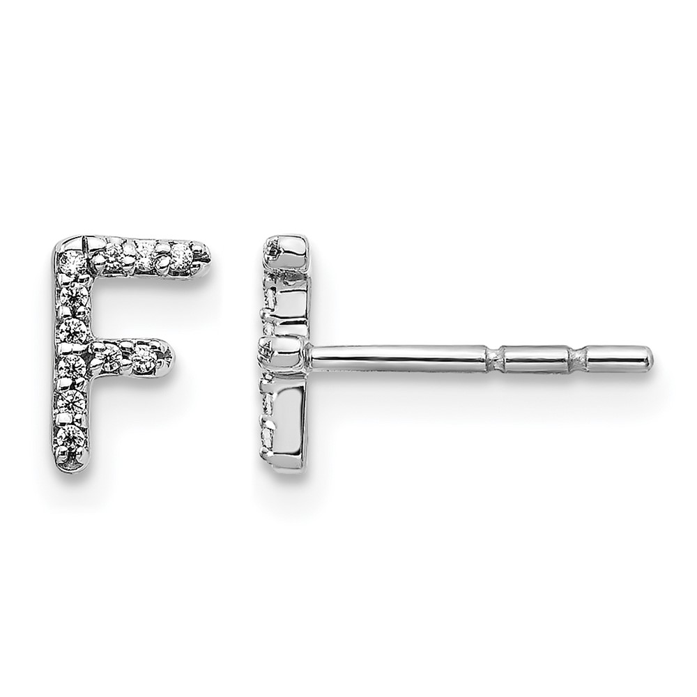 EM4169F-007-WA.jpg 14k White Gold Diamond Initial F Post Earrings - Image 1
