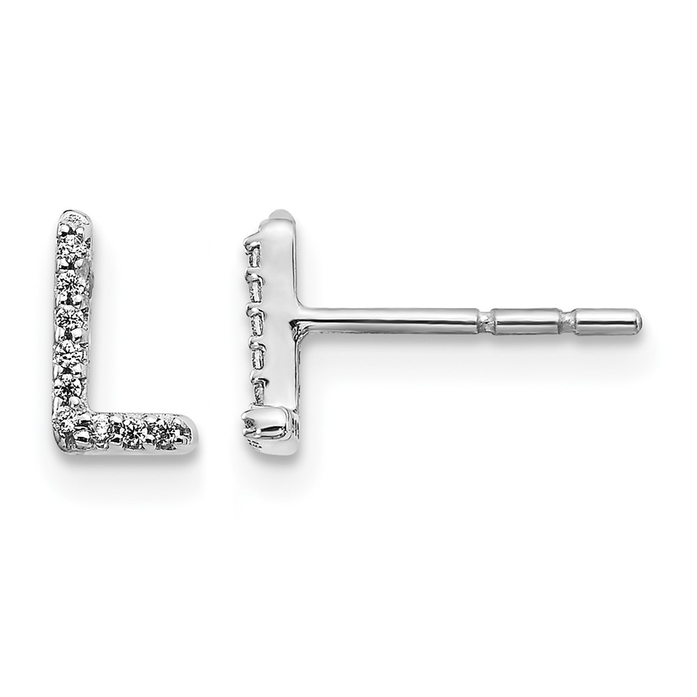 EM4169L-005-WA.jpg 14k White Gold Diamond Initial L Post Earrings - Image 1