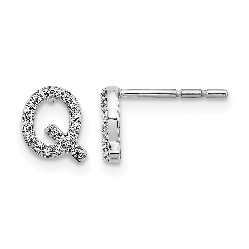 EM4169Q-011-WA.jpg 14k White Gold Diamond Initial Q Post Earrings - Image 1