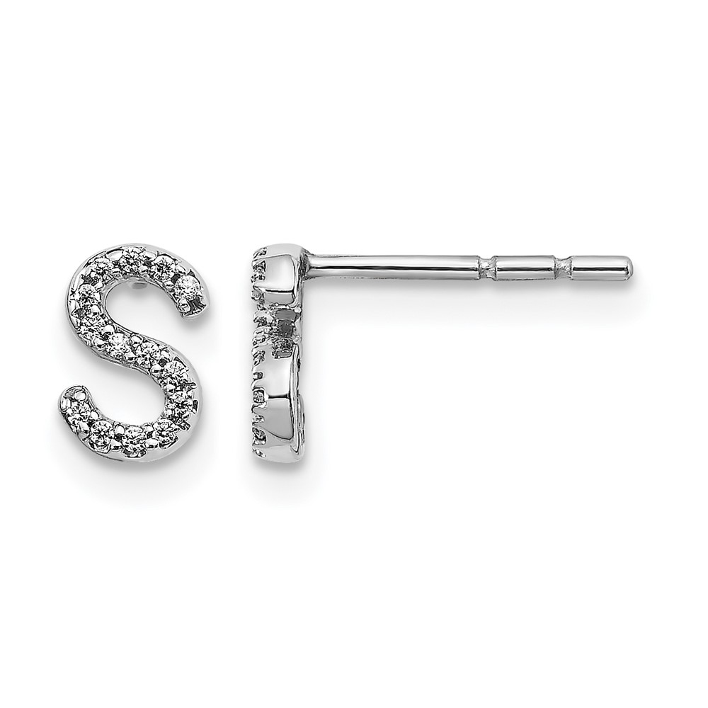 EM4169S-008-WA.jpg 14k White Gold Diamond Initial S Post Earrings - Image 1