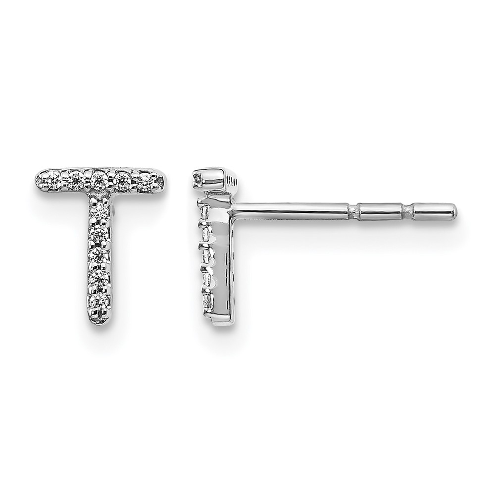 EM4169T-006-WA.jpg 14k White Gold Diamond Initial T Post Earrings - Image 1