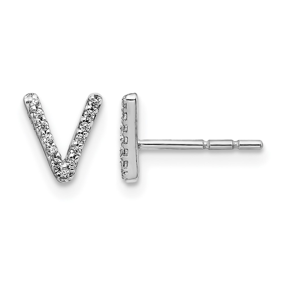 EM4169V-007-WA.jpg 14k White Gold Diamond Initial V Post Earrings - Image 1