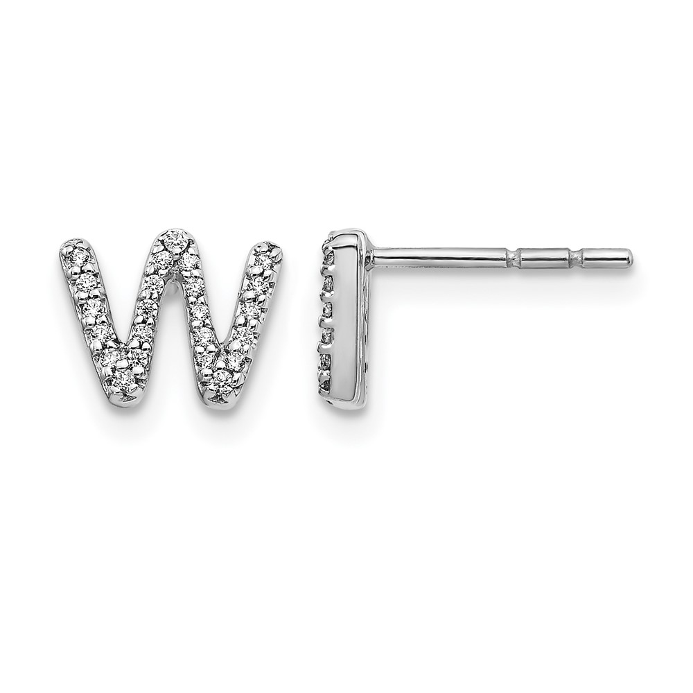 EM4169W-015-WA.jpg 14k White Gold Diamond Initial W Post Earrings - Image 1