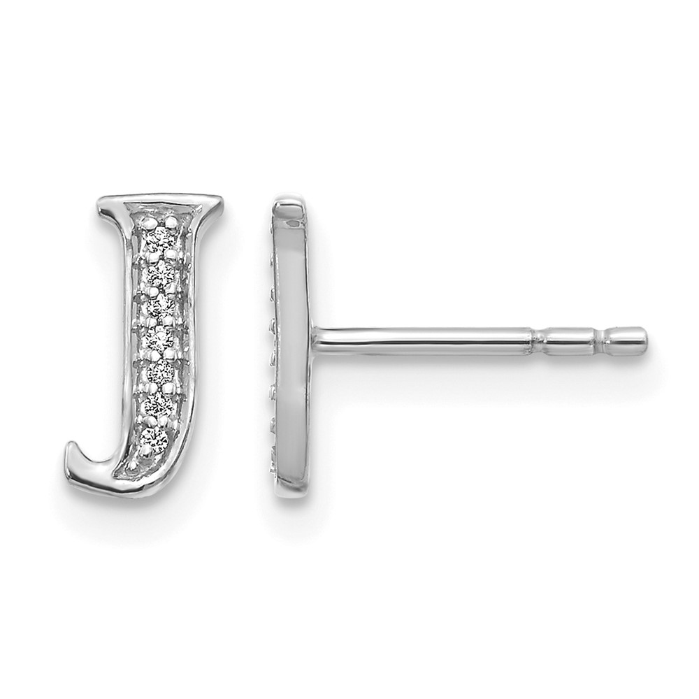 EM4170J-004-WA.jpg 14k White Gold Diamond Initial J Post Earrings - Image 1