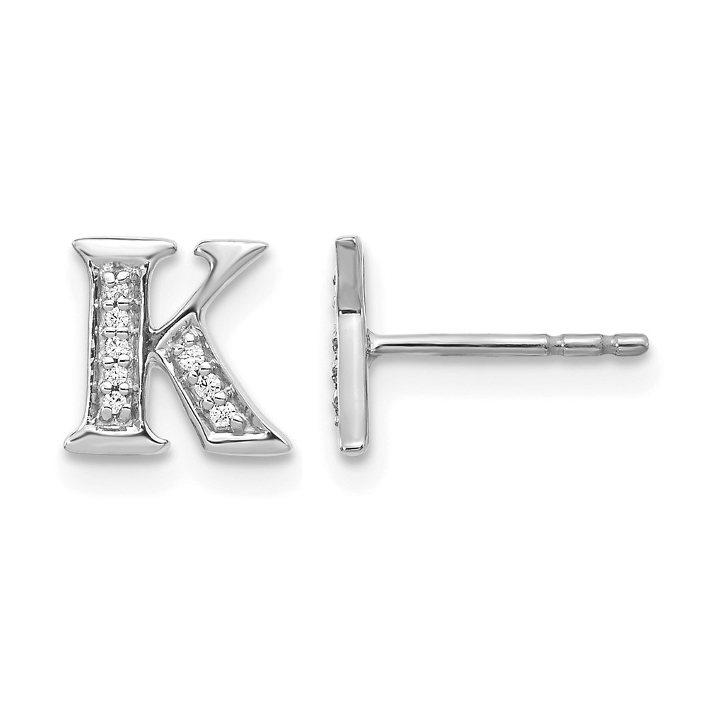 EM4170K-005-WA.jpg 14k White Gold Diamond Initial K Post Earrings - Image 1