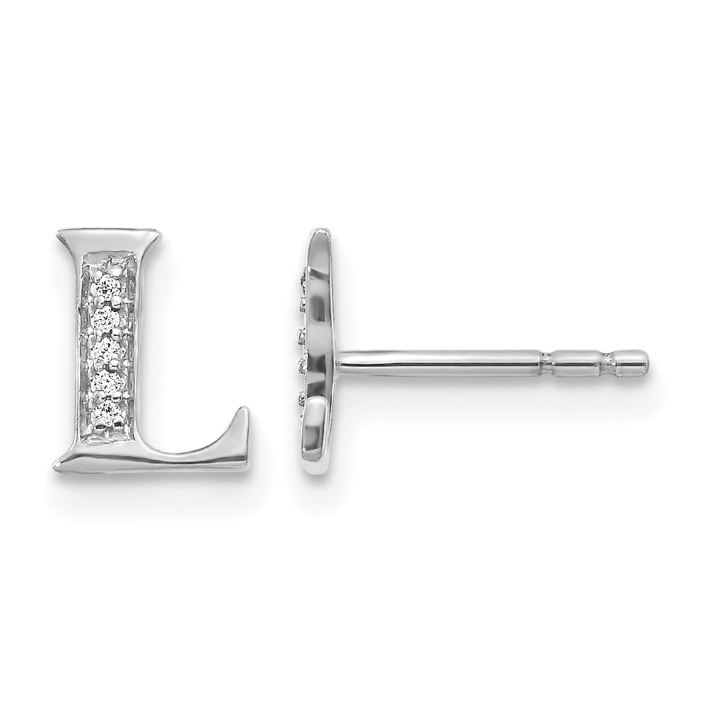 EM4170L-003-WA.jpg 14k White Gold Diamond Initial L Post Earrings - Image 1
