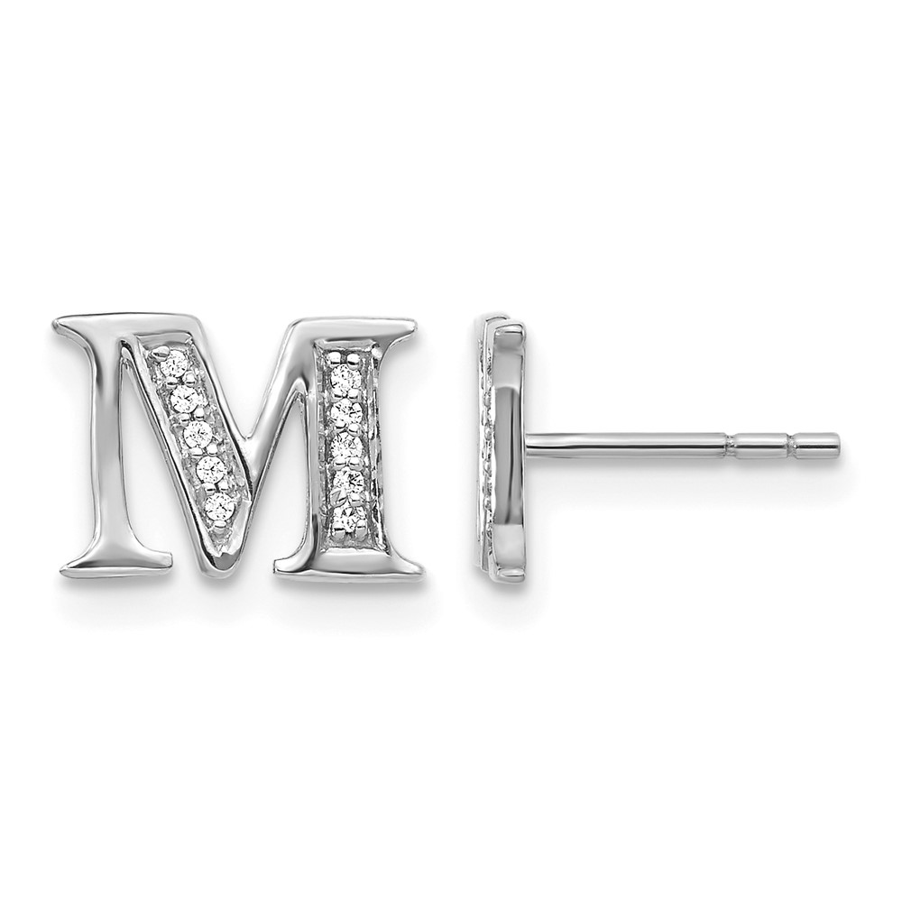 EM4170M-007-WA.jpg 14k White Gold Diamond Initial M Post Earrings - Image 1