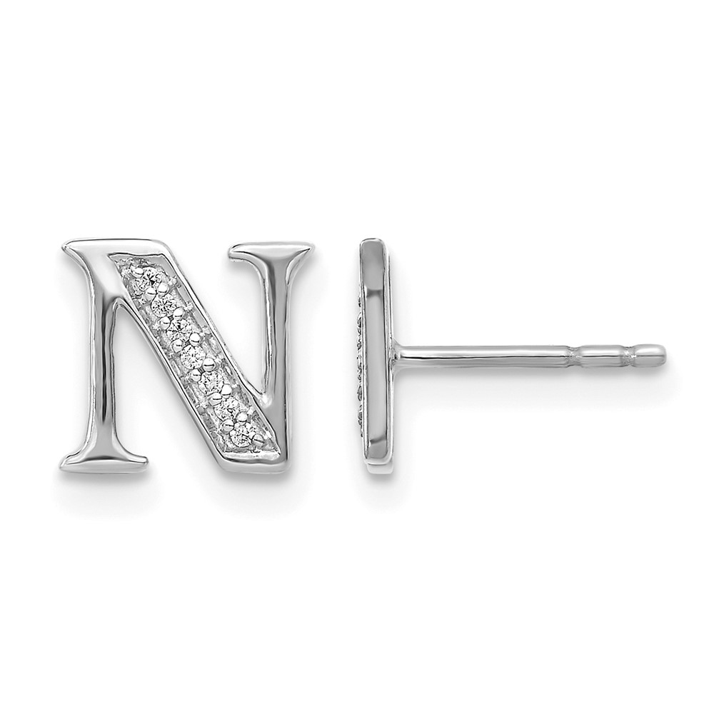 EM4170N-004-WA.jpg 14k White Gold Diamond Initial N Post Earrings - Image 1