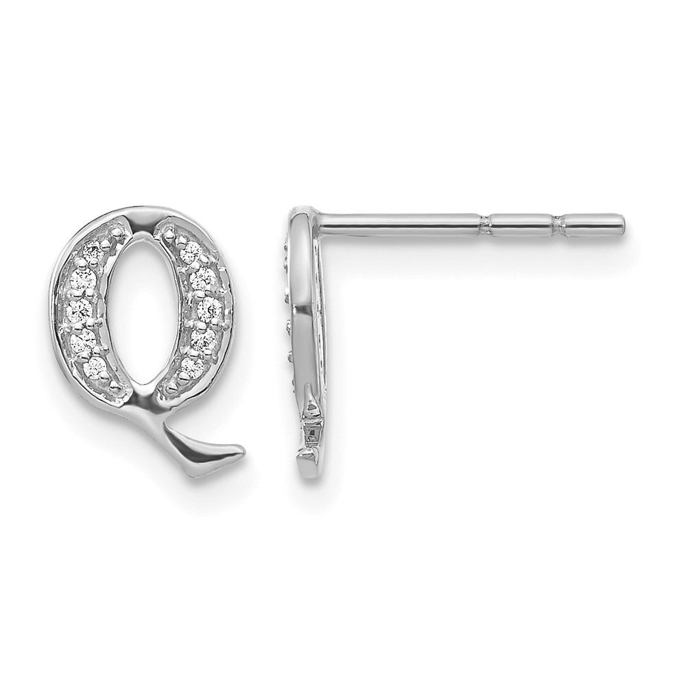 EM4170Q-007-WA.jpg 14k White Gold Diamond Initial Q Post Earrings - Image 1