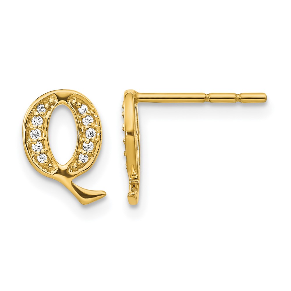 EM4170Q-007-YA.jpg 14k Diamond Initial Q Post Earrings - Image 1