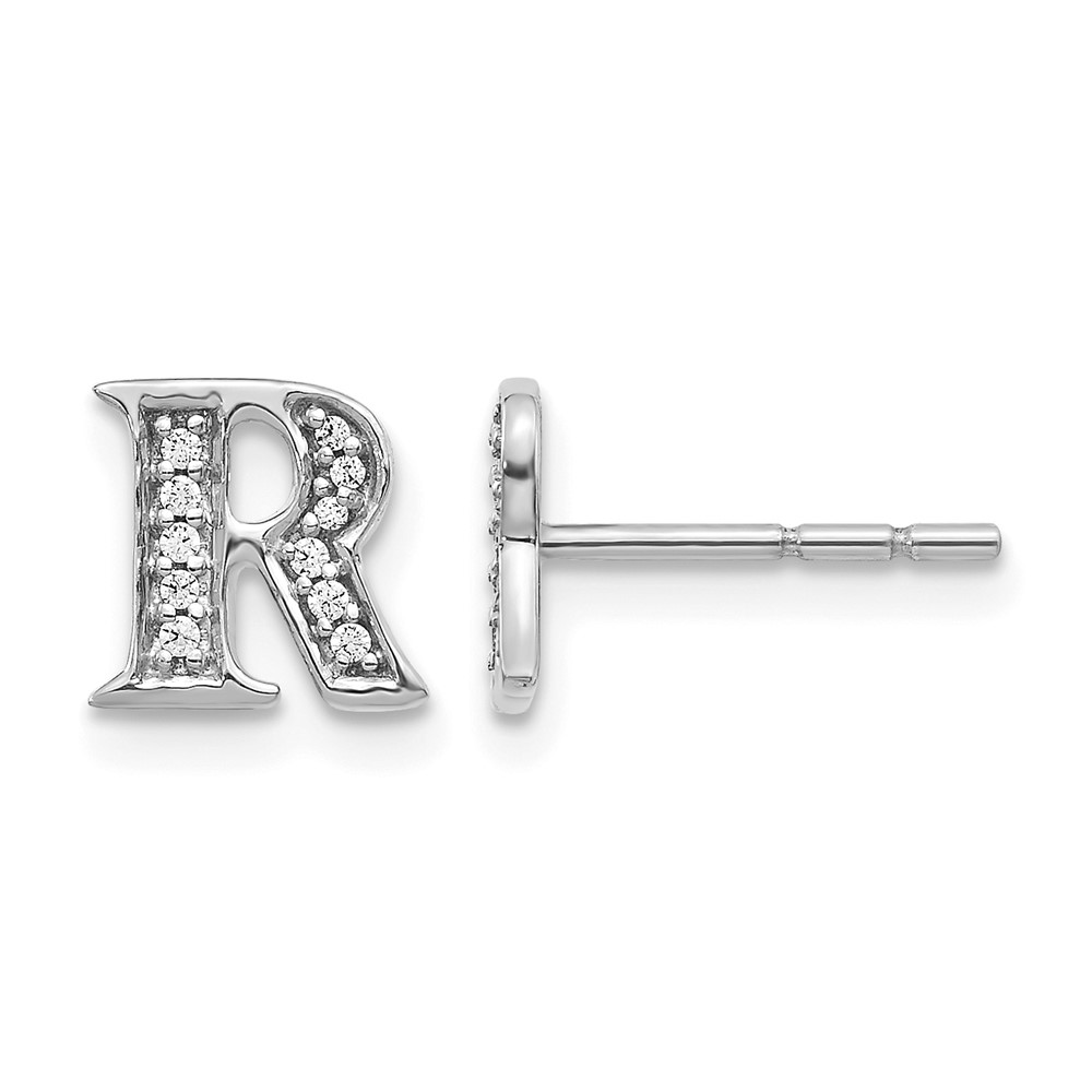 EM4170R-008-WA.jpg 14k White Gold Diamond Initial R Post Earrings - Image 1