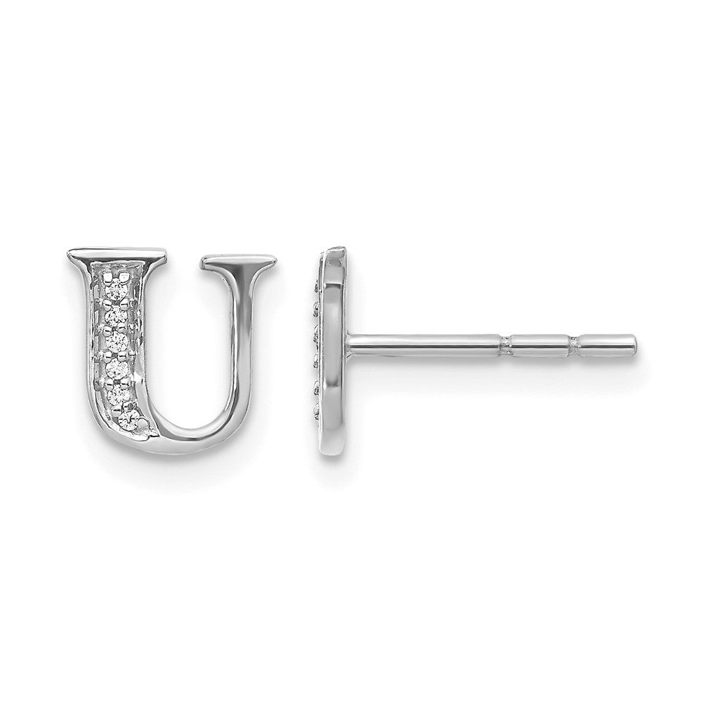 EM4170U-004-WA.jpg 14k White Gold Diamond Initial U Post Earrings - Image 1