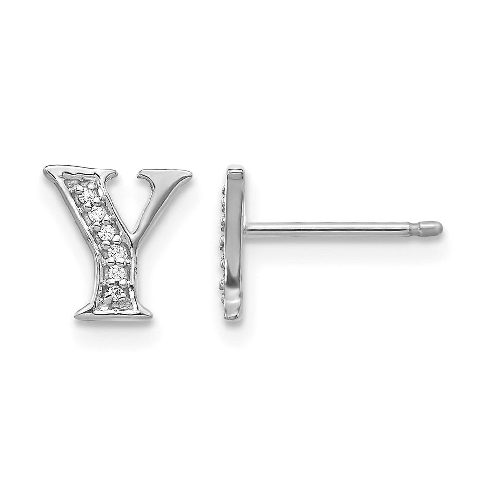 EM4170Y-004-WA.jpg 14k White Gold Diamond Initial Y Post Earrings - Image 1