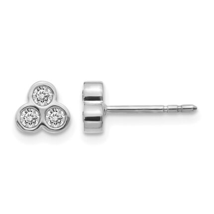 14k White Gold 1/4 carat Diamond 3-stone Bezel Post Earrings