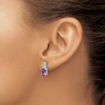 14k White Gold 7x5 Oval February/Amethyst and Diamond Earrings - Image 3