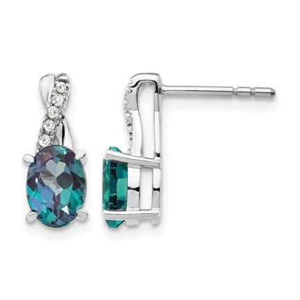 14K White Gold 7x5 Oval June/Lab Created Alexandrite and Diamond Earrings