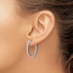 14k White Gold Diamond In/Out Hinged Hoop Earrings - Image 3