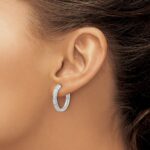 14k White Gold Diamond Hinged Hoop Earrings - Image 3