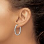 14k White Gold Diamond Hinged Hoop Earrings - Image 3
