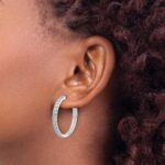 14k White Gold Diamond Hinged Hoop Earrings - Image 3