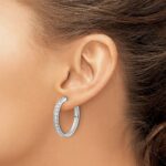 14k White Gold Diamond Hinged Hoop Earrings - Image 3