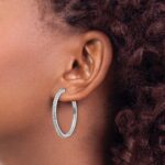 14k White Gold Diamond Hinged Hoop Earrings - Image 3