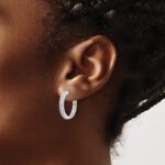 14k White Gold Diamond Milgrain Hinged Hoop Earrings - Image 3