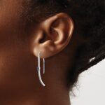 14k White Gold Curved Diamond and 2mm Princess Sapphire Wire Earrings - Image 3