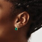 14k 7mm Cushion Checkerboard May/Lab Created Emerald and Diamond Post Earrings - Image 3