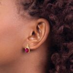 14k 7mm Cushion Checkerboard July/Lab Created Ruby and Diamond Post Earrings - Image 3
