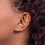 14k White Gold 7mm Cushion Checkerboard January/Garnet and Diamond Post Earrings - Image 3