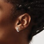14k White Gold Polished Diamond Hinged Hoop Earrings - Image 3