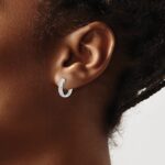 14k White Gold Diamond Hinged Hoop Earrings - Image 3