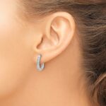 14k White Gold Diamond Oval Hinged Hoop Earrings - Image 3