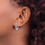 10k White Gold Diamond Oval Hinged Hoop Earrings - Image 3