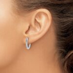 14k White Gold Diamond Oval Hinged Hoop Earrings - Image 3