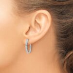10k White Gold Diamond Oval Hinged Hoop Earrings - Image 3