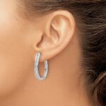 14k White Gold Diamond Oval Hinged Hoop Earrings - Image 3